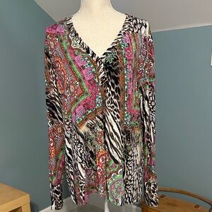 Johnny Was Vibrant Patterned V-Neck Blouse